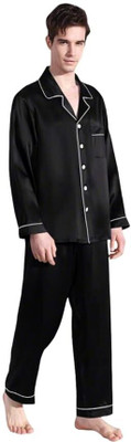 Bella Babe by SK Men Solid Black Night Suit Set