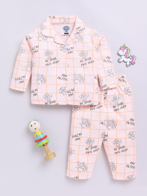 YK X Tinyo Baby Girls Printed Orange Night Suit Set