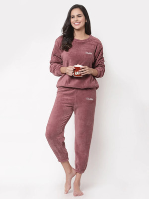 Klotthe Women Solid Brown Night Suit Set