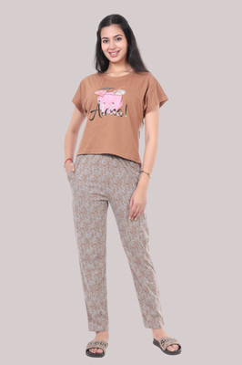 MISWISH Women Solid Beige Night Suit Set