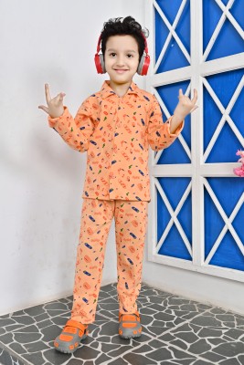 The RN creation Boys Printed Orange Night Suit Set