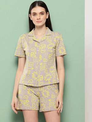 Leading Lady Women Printed Grey Night Suit Set
