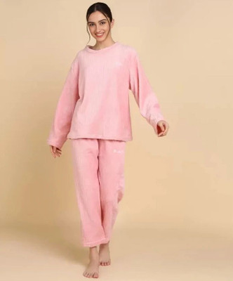 Lugo Women Solid Pink Night Suit Set