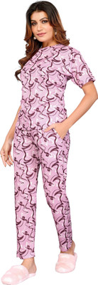 Soor Panchi Women Printed Pink Night Suit Set