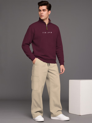 TRIPR Men Solid Maroon, Beige Night Suit Set