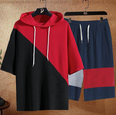 Try This Men Colorblock Red Night Suit Set