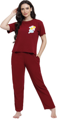Bombshell Women Solid Grey Top & Pyjama Set