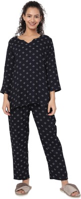 Smarty Pants Women Printed Dark Blue Top & Pyjama Set