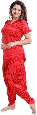 Mad Venom Women Solid Red Night Suit Set