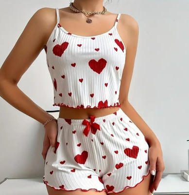 ATF Women Printed White Top & Shorts Set