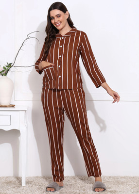 DreamBe Women Striped Brown Night Suit Set