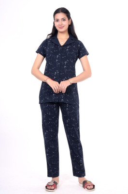 Clint Women Solid Blue Night Suit Set