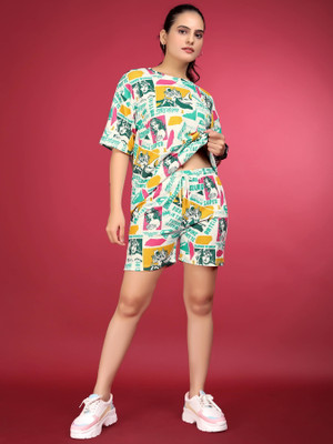 DADX Women Animal Print Multicolor Top & Shorts Set