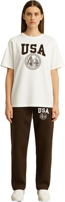 Shonisha Women Printed Brown, White Night Suit Set