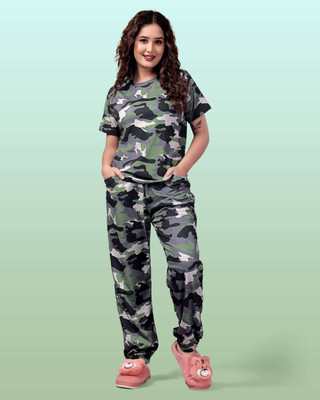 DreamBe Women Printed Green Top & Pyjama Set