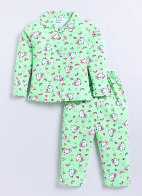 GEMINI LABEL Baby Girls Printed Green Night Suit Set
