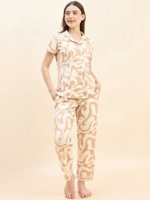 SWEET DREAMS Women Printed Beige Top & Pyjama Set