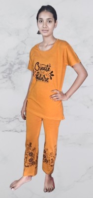 SP FASHION Women Printed Yellow Top & Pyjama Set