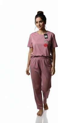 ABC Women Polka Print Grey Top & Pyjama Set