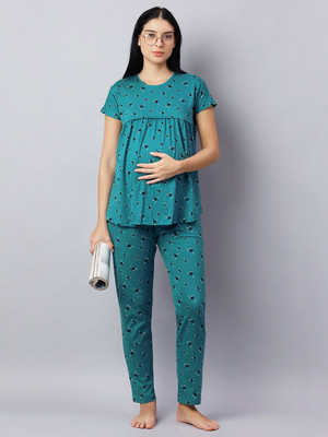 DZZO Women Printed Blue Top & Pyjama Set