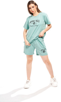 WEET Women Printed Green Top & Shorts Set