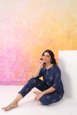 DreamBe Women Printed Blue Night Suit Set