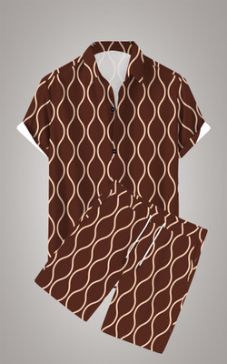 CHEAPSHIRTS Men Printed Brown Night Suit Set