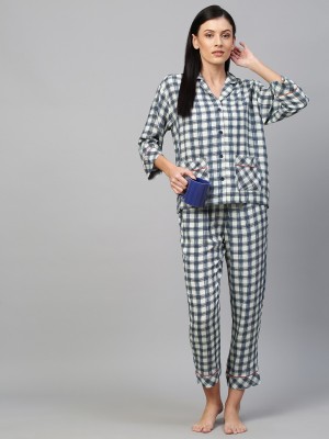 CHEMISTRY Women Checkered Blue Night Suit Set