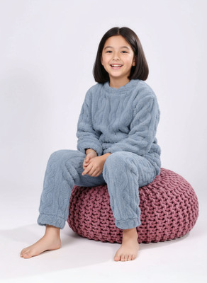Lugo Boys & Girls Self Design Grey Night Suit Set