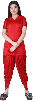 HouseOfCommon Women Solid Red Top & Pyjama Set