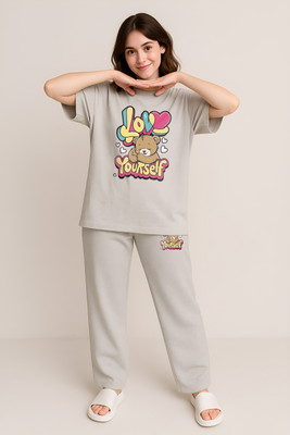 My Swag Women Printed Grey Top & Pyjama Set