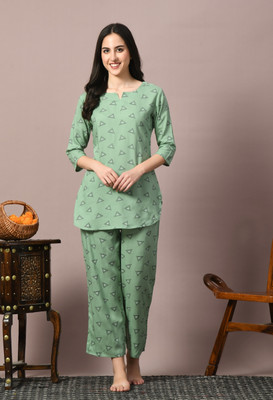 DreamBe Women Printed Green Night Suit Set