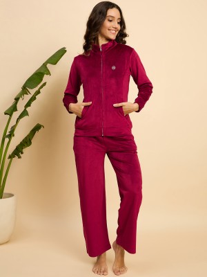 Kiza Women Solid Maroon Top & Pyjama Set