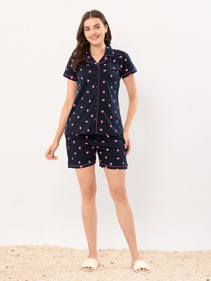 QUIRA Women Printed Blue Top & Shorts Set