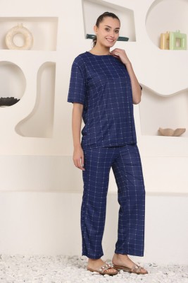 Zicada Women Printed Dark Blue Top & Pyjama Set