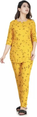 laomi fashion Women Self Design Yellow Night Suit Set