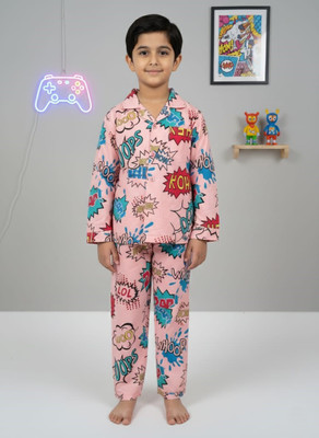 Anteclope Boys & Girls Characters Multicolor Night Suit Set