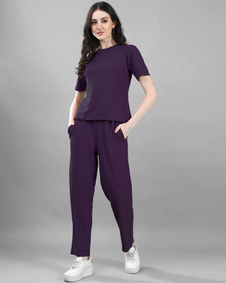 Soor Panchi Women Solid Purple Night Suit Set