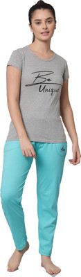 ANIXA Women Graphic Print Grey Top & Pyjama Set