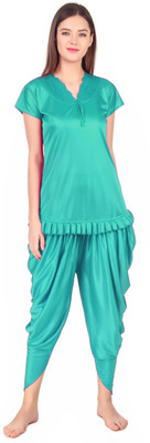 mysie Women Solid Green Top & Pyjama Set
