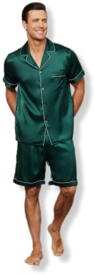 Maisha By Ashima Men Solid Dark Green Top & Shorts Set