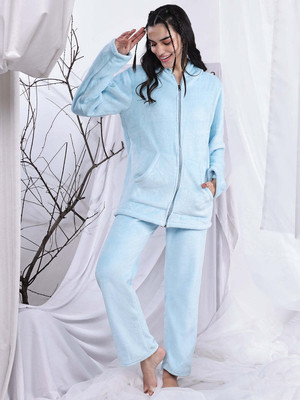 ETC Women Solid Blue Night Suit Set