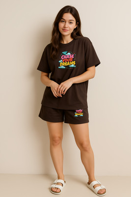 My Swag Women Printed Brown Night Suit Set