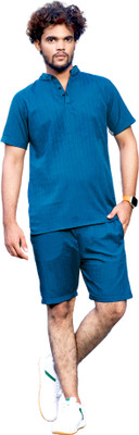 HIRPARA Men Self Design Dark Blue Night Suit Set