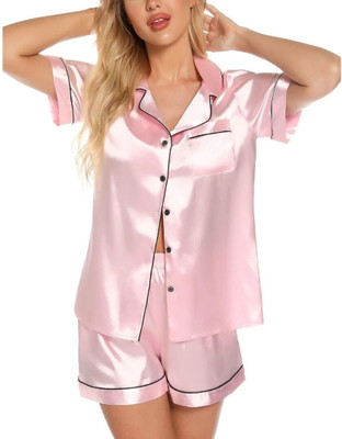 Vd hub Women Solid Pink Night Suit Set