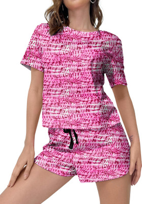 RIOCREATION Women Printed Pink Night Suit Set