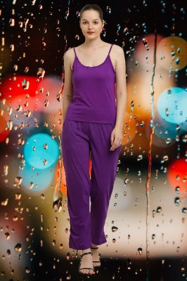 elegance redefined Women Solid Purple Top & Pyjama Set