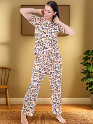Marc Luarente Women Printed Orange Night Suit Set