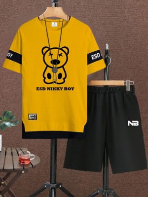 NB NICKY BOY Men Printed Black, Yellow Top & Pyjama Set