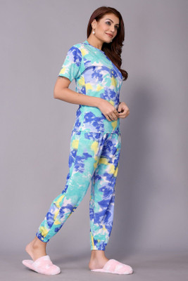 HouseOfCommon Women Printed Light Green Night Suit Set